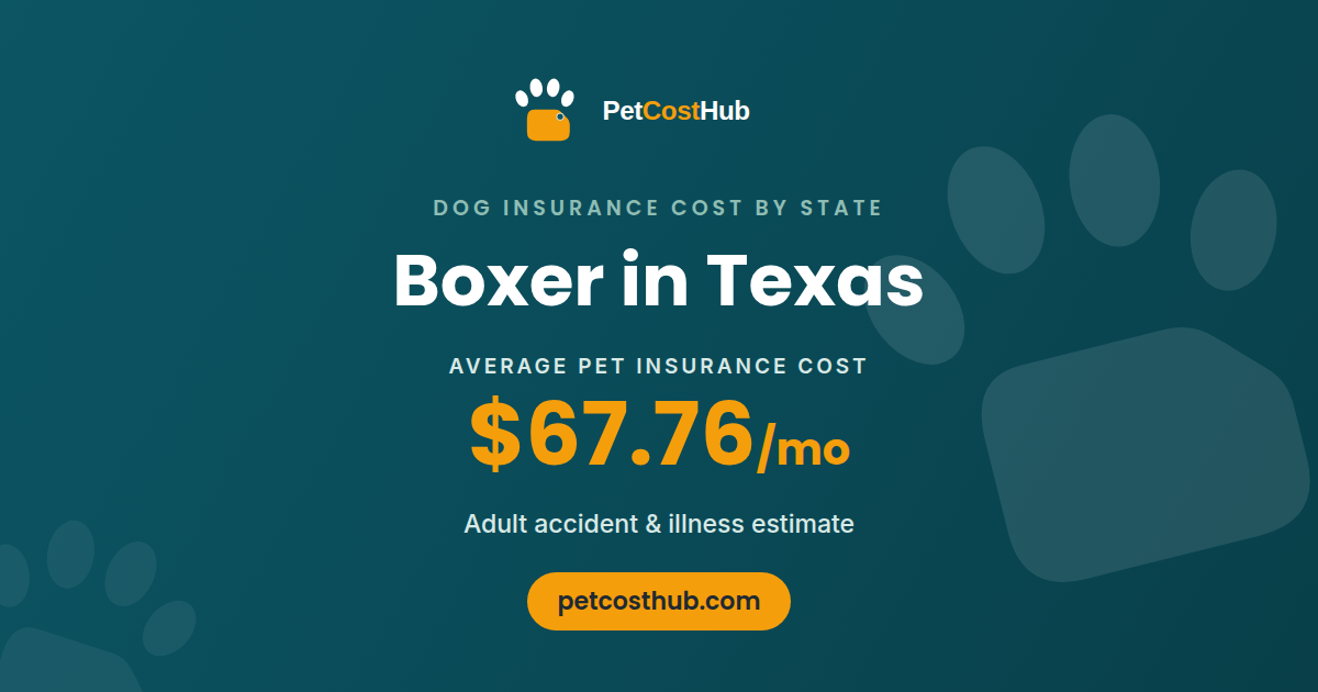 Boxer pet insurance cost in Texas: average $67.76 per month