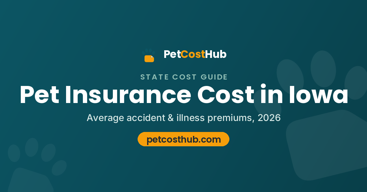 Pet insurance cost in Iowa: dogs average $54 per month, cats average $28 per month